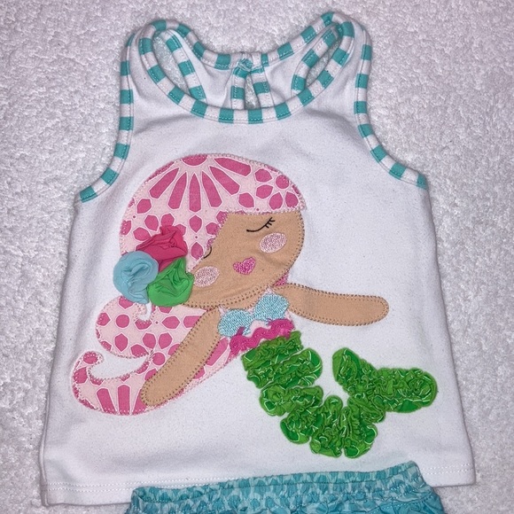 Mud pie for Atlantis mermaid tank top ruffle bottom set 9/12m - Picture 2 of 11